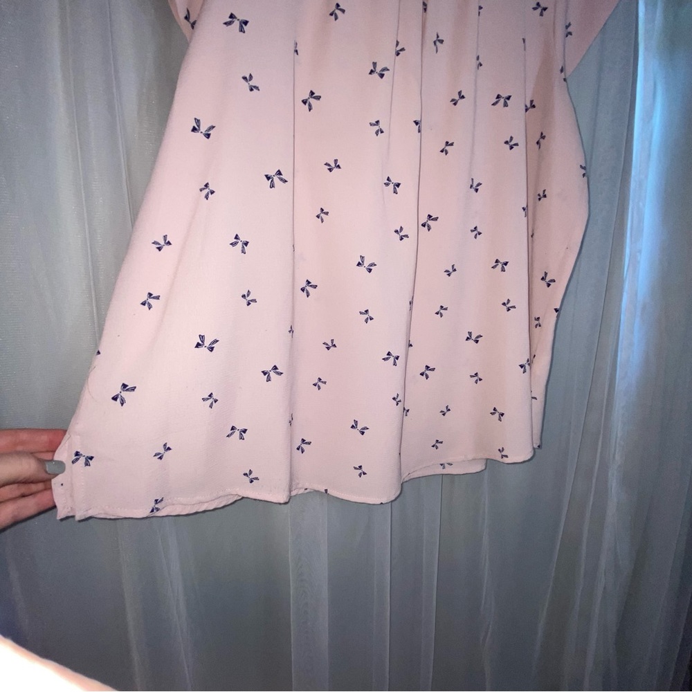 SOLD Flower & Feather 3XL Pink Bow Short Sleeve Flowy Top blouse shirt Plus Size - Picture 3 of 7